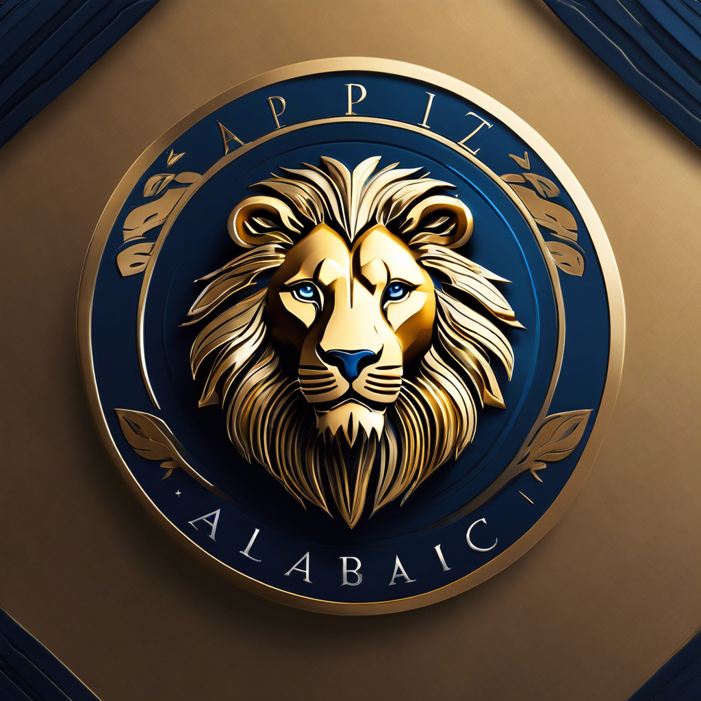 Golden lion emblem with laurel wreath